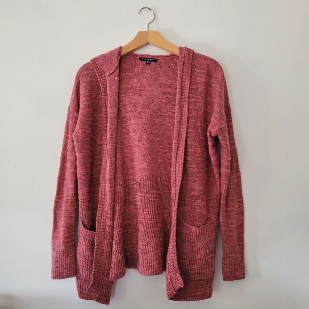 American Eagle Women's Pink Open-Front Sweater Dusty Rose Small Cotton Blend